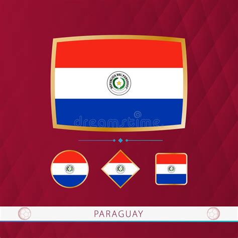 Set Of Paraguay Flags With Gold Frame For Use At Sporting Events On A Burgundy Abstract