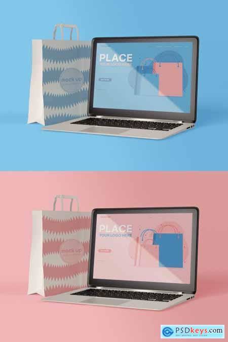 Laptop And Paper Bag Mockup 337042058 Free Download Photoshop Vector