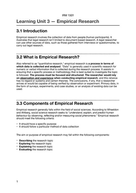 3 Empirical Research IRM 1501 Learning Unit 3 Empirical Research