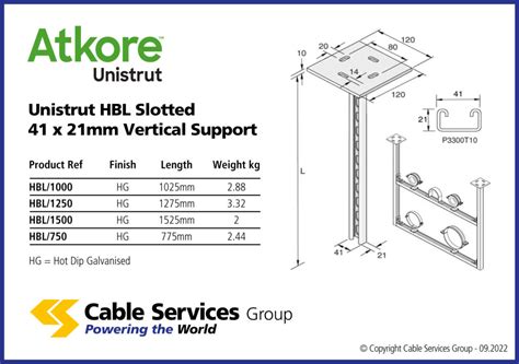 Unistrut Hbl Slotted 41 X 21mm Vertical Support Cable Services