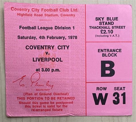 1977 78 ORIGINAL DIVISION ONE TICKET COVENTRY CITY V LIVERPOOL MATCH