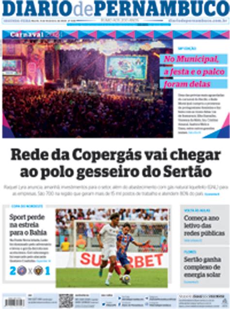 Capa Diario De Pernambuco Edi O Segunda De Fevereiro De