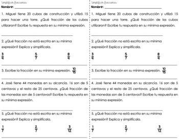 Simplificar Fracciones Tarjetas Problemas Formato Navidad