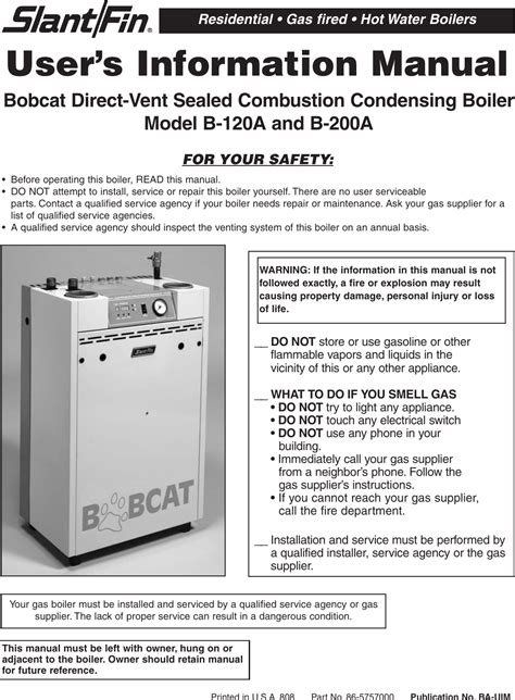 Slant Fin B 120a Users Manual