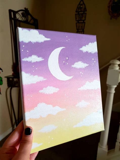 Celestial Aesthetic Moon Cloud Pink Ombre Painting In 2020 Simple