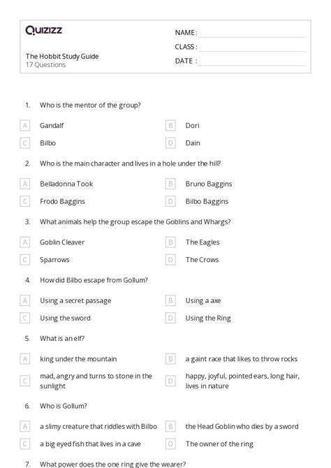 Novel Study Worksheets For Th Grade On Quizizz Free Printable