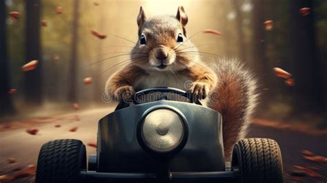 A Squirrel is Racing at Speed in a Racing Car. Stock Illustration ...