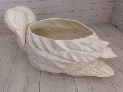 Large Vintage Italian Style Swan Planter In White Ceramic For Sale At