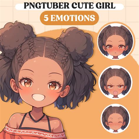 Pngtuber Model Cute Black Girl Pngtuber Premade Model Afro Chibi Png