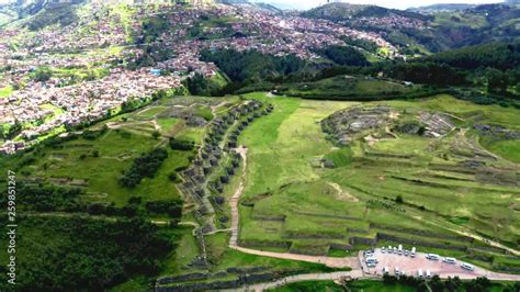 scenic aerial top view    ruins  sacsayhuaman