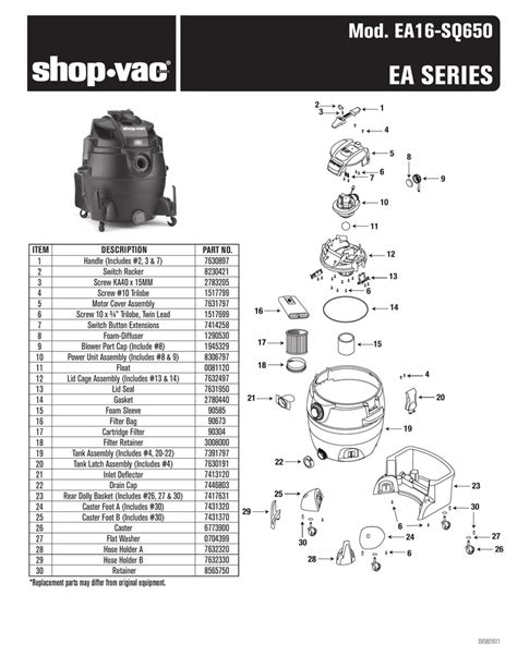 Shop-Vac Parts List for EA16-SQ650 Models (Shop-Vac 16 Gallon* 6.5 Pea ...