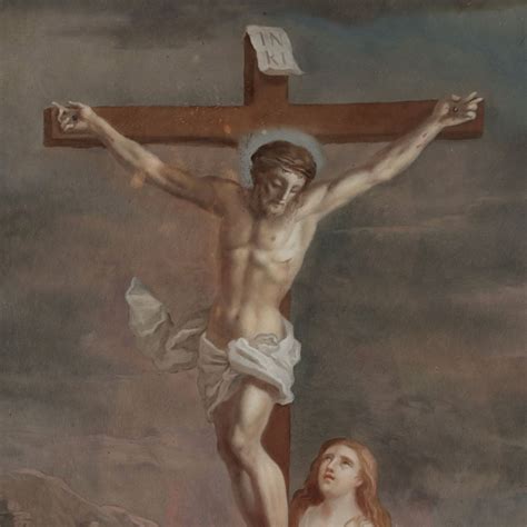 Dipinto Sottovetro Di Cristo Crocifisso E Maddalena Arte Pittura Antica