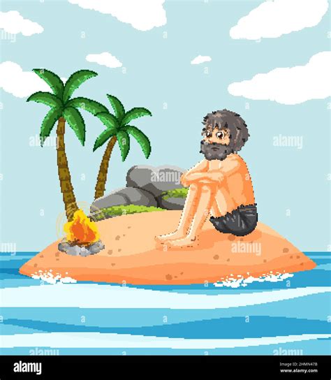 A Man On Deserted Island Isolated Illustration Stock Vector Image Art