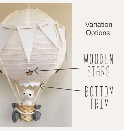 Hot Air Balloon Lampshade In Soft Grey White With Handmade Hessian Or Natural Wicker Basket