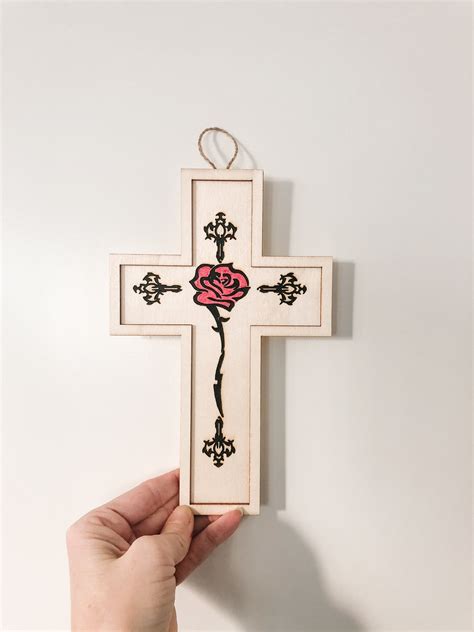 Handmade Wooden Cross Wood Burned Cross Hand Painted Gloss Etsy