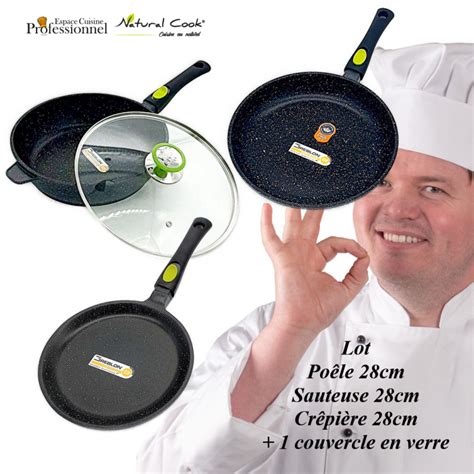 Lot Poêle 28cm Sauteuse 28cm Crêpière 28cm Espace Cuisine Professionnel