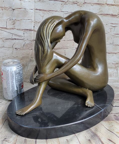 Winston Porter Nude Female Figure Seated With Head To Knee Bronze Sculpture Statue Figurine