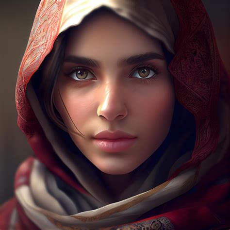 Premium Ai Image Portrait Of A Beautiful Muslim Woman With Red Veil