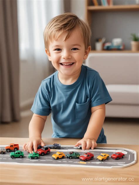 Joyful Child Playing With Toy Cars Ai Art Generator