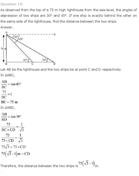 Some Applications Of Trigonometry Class 10 Maths NCERT Solutions