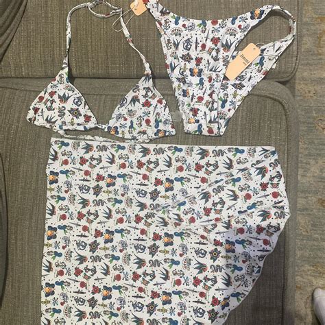 White And Multi Coloured Bikini Set Bikiniseason Depop