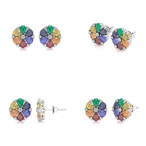 Boucles d oreilles ADEN Or 585 Blanc Multi Pierres précieuses et