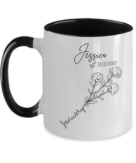 Custom Birth Flower Mug January Personalized With Name And Date Of