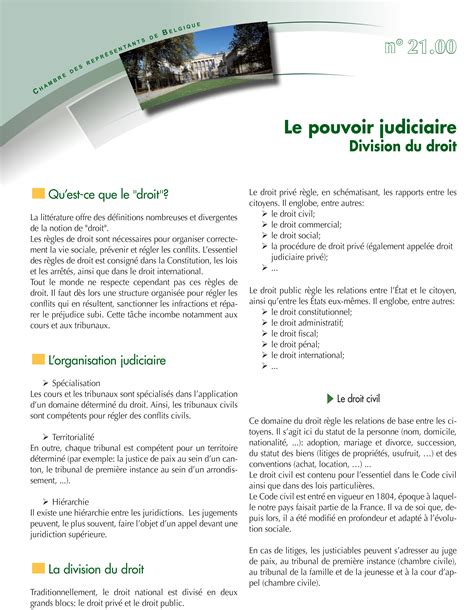 Le Pouvoir Judiciaire Division Du Droit Cours Tribunaux