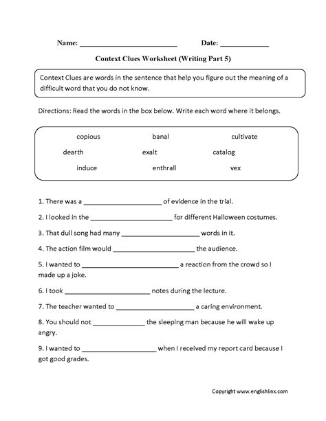 Context Clues Grade 4 Worksheet