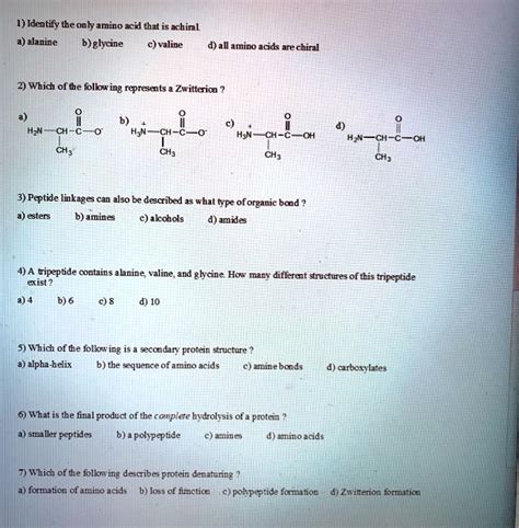 SOLVED 1 Identify The Only Amino Acid That Is Achiral A Alanine B