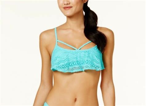 NWT Hula Honey Swimsuit Bikini Top Sz L Crochet Aqua EBay