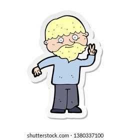 Sticker Cartoon Man Giving Peace Sign Stock Illustration