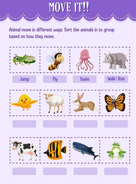 animal movement worksheet  kids