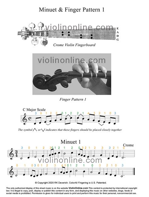 Violin Online Violin Class Sheet Music Colorall Fingering Minuet 1 By