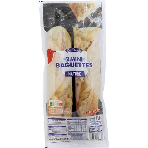 AUCHAN Mini baguettes précuites 2 mini baguettes 2x150g pas cher