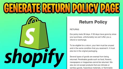 How To Generate A Return Refund Policy For Shopify Online Store Youtube