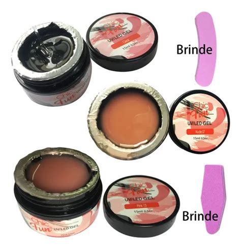 Kit De 3 Unidades Gel UV LED Rosa Nude Transparente Alargamiento Anvisa Color Kit 302