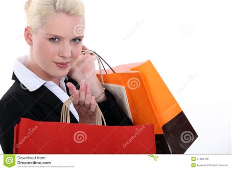 Woman Carrying Shopping Bags Stock Image Image Of Purchase Blonde