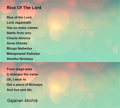 Rice Of The Lord Rice Of The Lord Poem By Gajanan Mishra