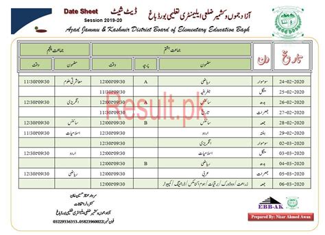 Bise Ajk Board Mirpur Date Sheet 2025 Matric Part 1 2 Ssc 9th And 10th Annual And Supply Classes