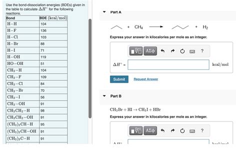 Use The Bond Dissociation Energies Bdes Given In