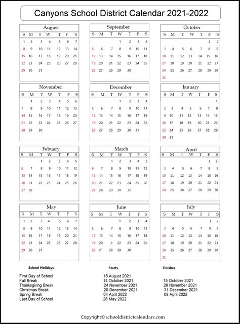 Canyons School District Calendar 2021-2022 School District Calendars