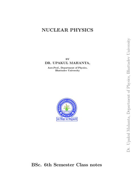 Nuclear Physics Bsc Th Semester Class Notes Summaries Physics Docsity