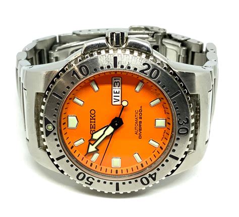 Sold Price: Orange Face Seiko Automatic Diver's Watch, 200m. - November