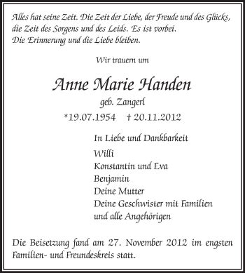 Traueranzeigen Von Anne Marie Handen Vrm Trauer De