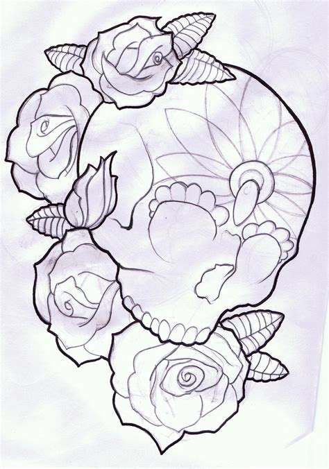 Candy Skull And Roses Tattoo Design By Thirteen7s On Deviantart