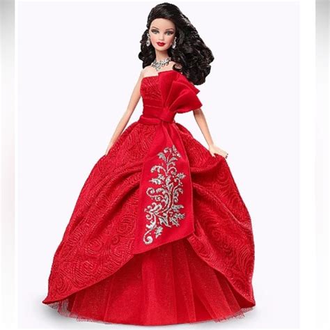 Barbie Toys 22 Holiday Barbie Collector Doll Brown Black Brunette Hair Red Dress W3538 New