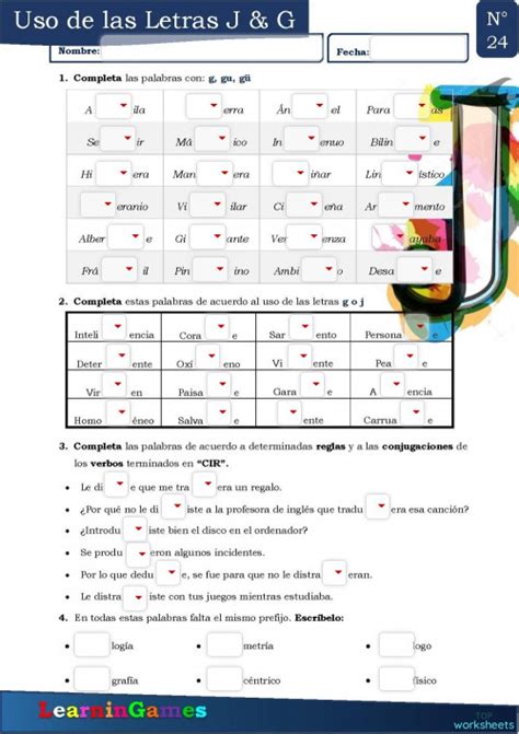 Uso De Las Letras G And J Ficha Interactiva Topworksheets