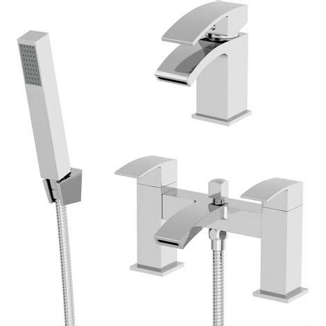 Modern Bathroom Mono Basin Sink Mixer Bath Shower Mixer Tap Set Hot Cold Chrome