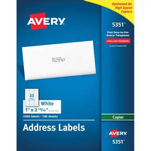 Avery Address Labels for Copiers, 1" x 2-13/16" , 3,300 White Labels ...